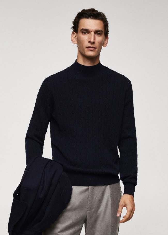 Mango Jersey 100% cashmere trenzado - Azul marino