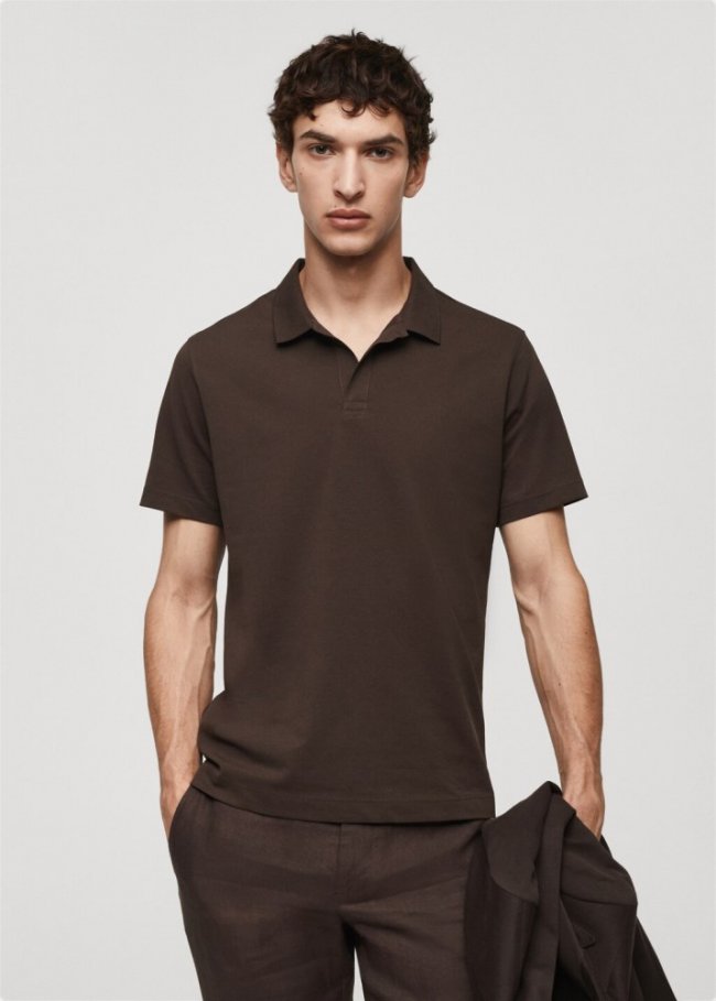 Mango Polo algodón piqué - Marrón