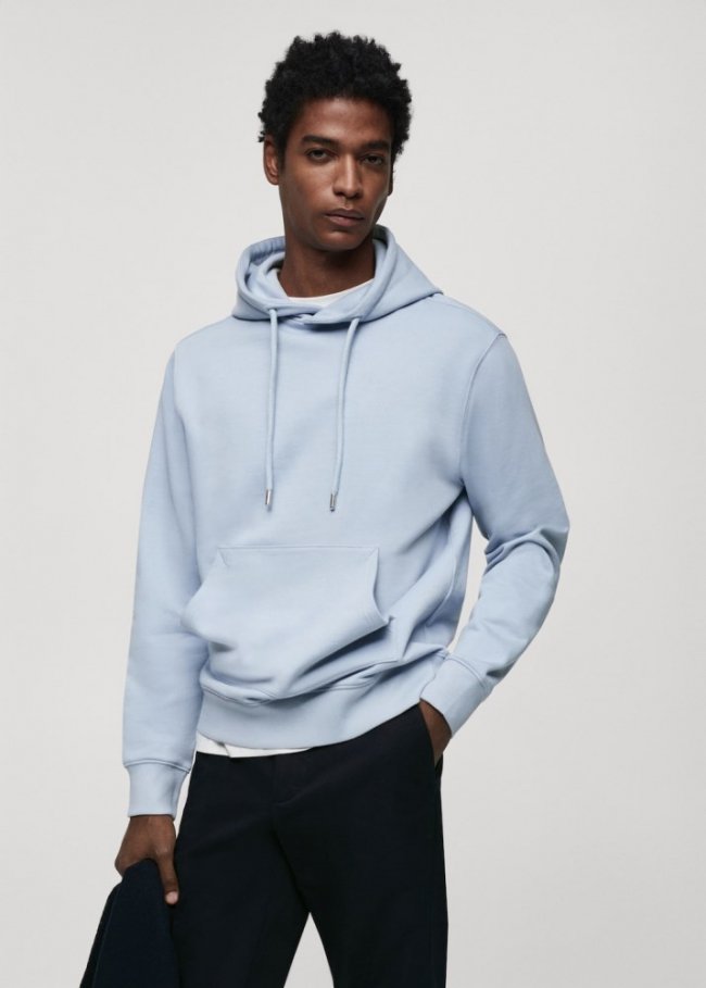 Mango Sudadera ligera algodón capucha - Azul celeste