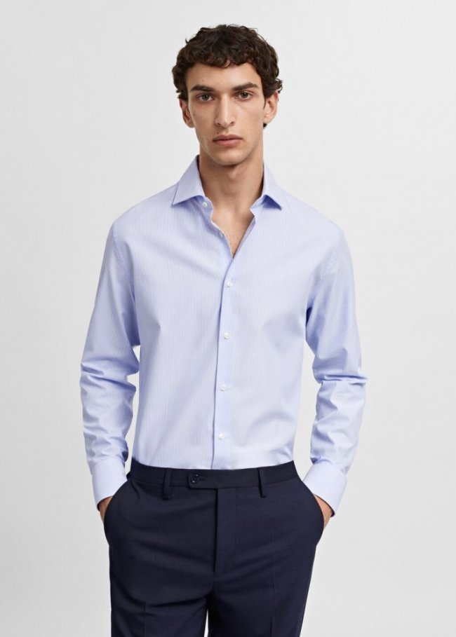 Mango Camisa traje slim fit twill milrayas - Azul celeste