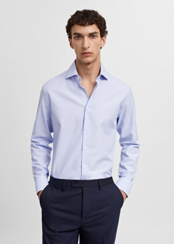 Mango Camisa traje slim fit twill milrayas - Azul celeste