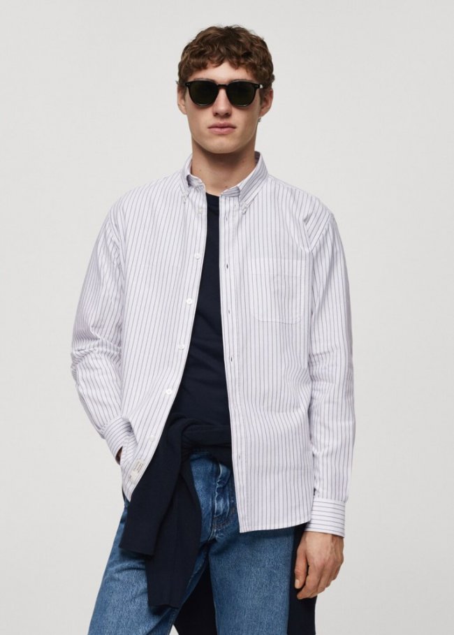 Mango Camisa 100% algodón rayas kodak - Blanco