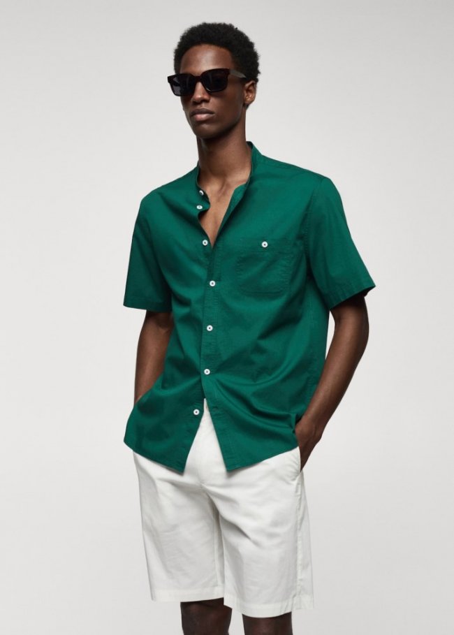 Mango Camisa 100% algodón cuello mao - Khaki