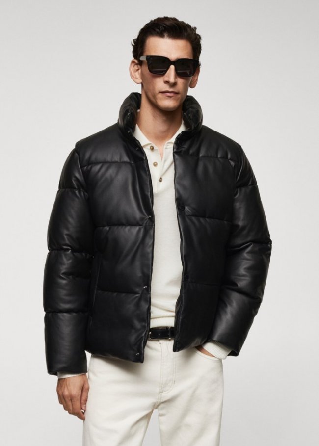 Mango Anorak acolchado efecto piel - Negro