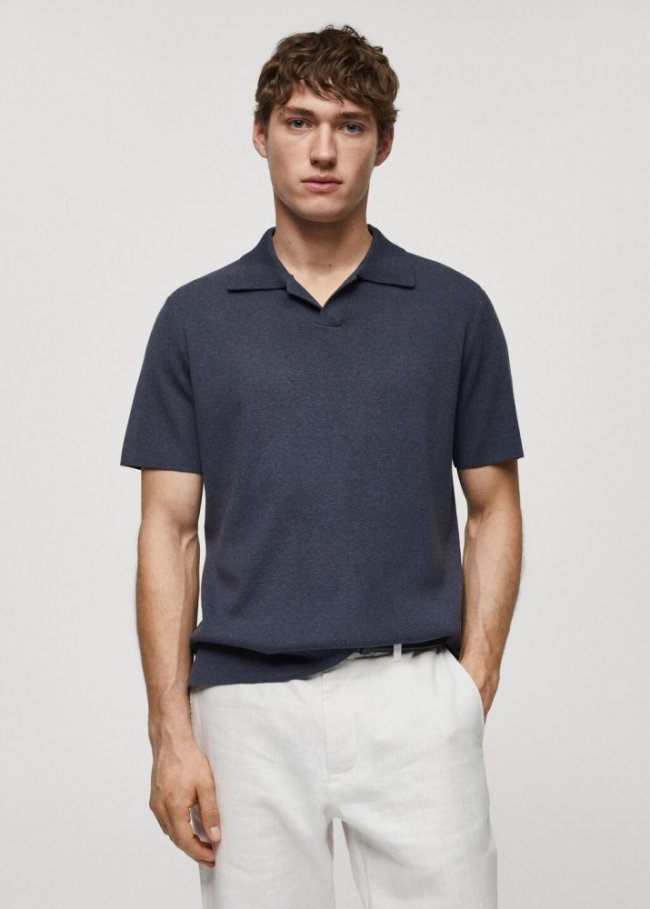 Mango Polo punto fino algodón - Azul indigo