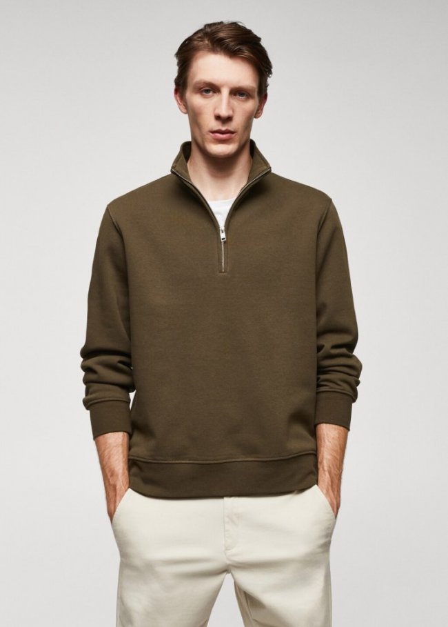 Mango Sudadera algodón cuello cremallera - Marrón