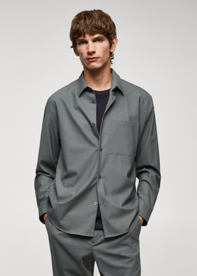 Mango Sobrecamisa lana oversize - Verde