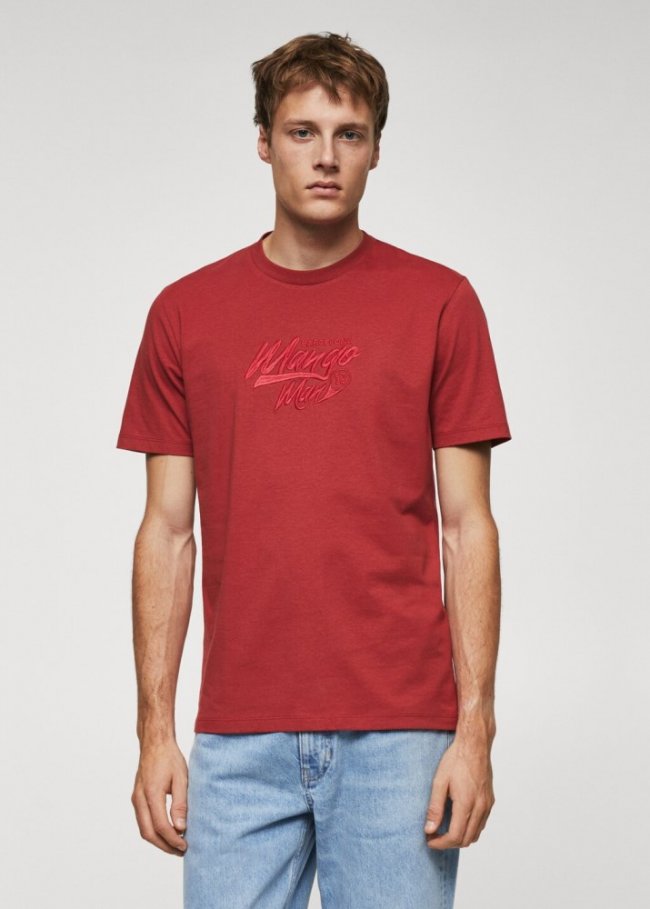 Mango Camiseta 100% algodón logo bordado - Rojo