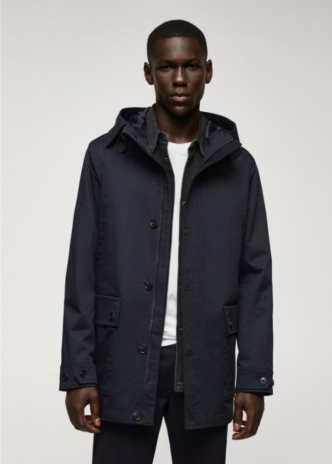 Mango Parka bolsillos capucha - Azul marino oscuro