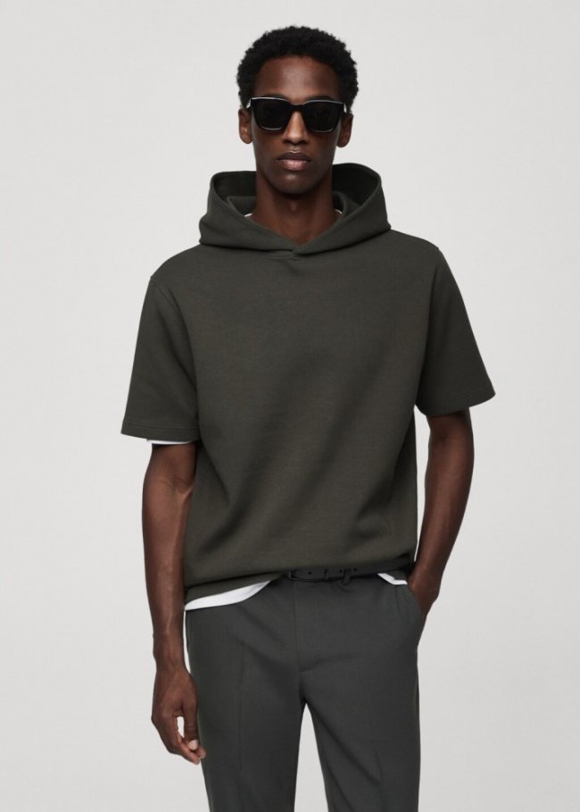 Mango Sudadera manga corta capucha - Verde