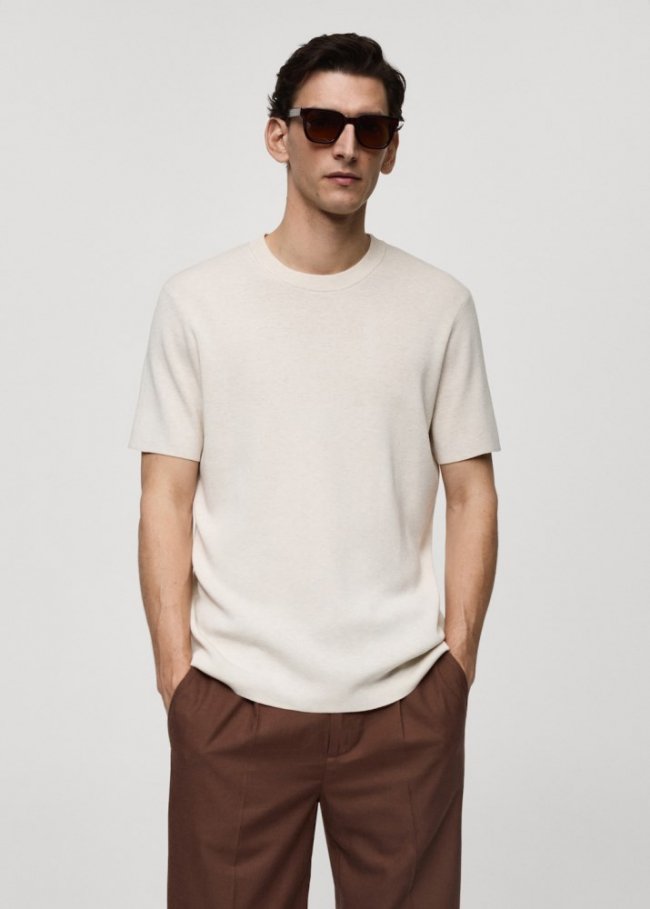 Mango Camiseta punto algodón - Arena