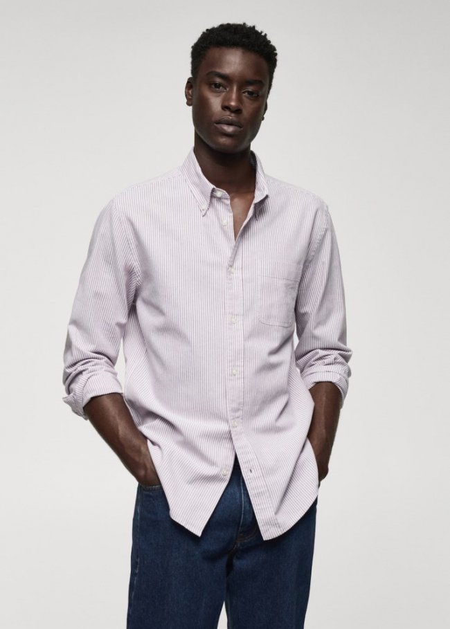 Mango Camisa 100% algodón rayas kodak - Púrpura