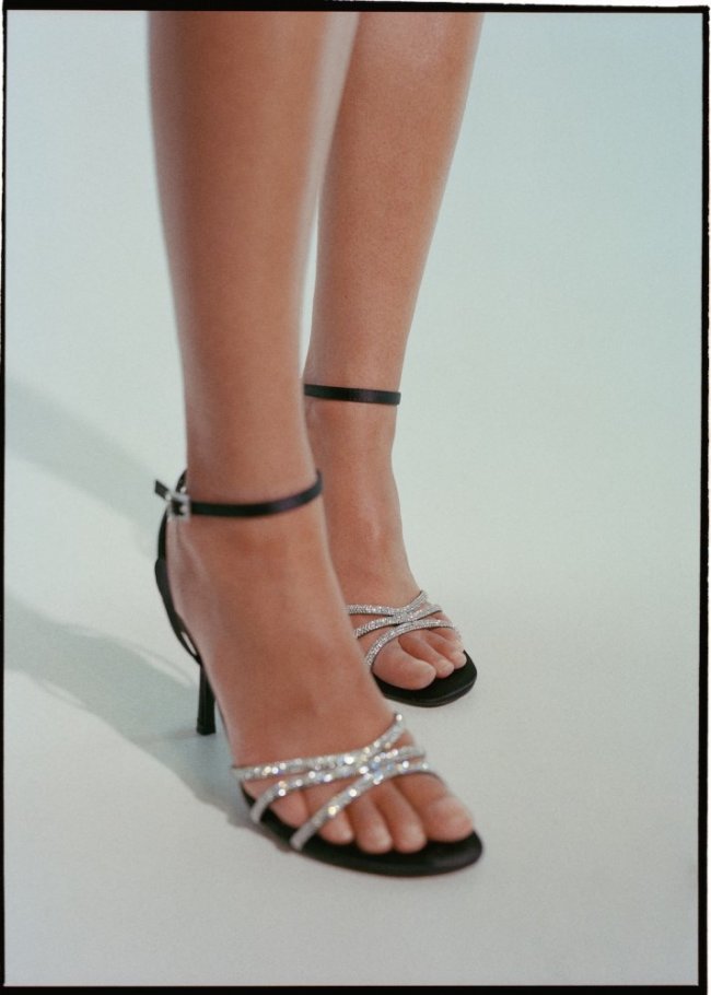 Mango Sandalia tacón tiras strass - Negro