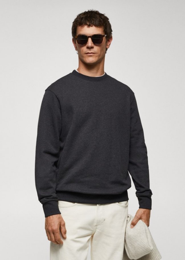 Mango Sudadera ligera algodón - Gris antracita