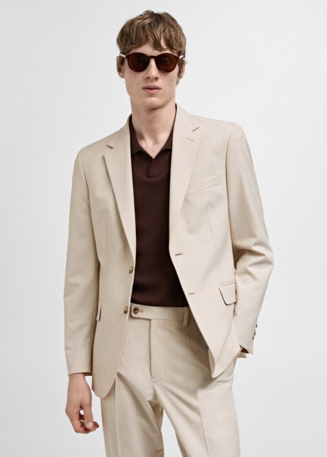 Mango Americana traje slim fit tejido comfort stretch - Beige