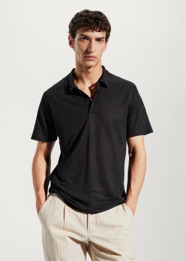 Mango Polo slim fit 100% lino - Negro