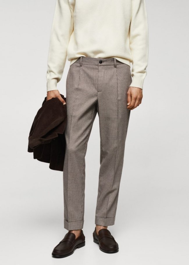 Mango Pantalón slim fit micro pata de gallo - Marrón