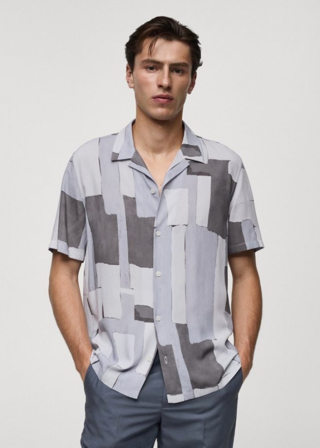 Mango Camisa regular fit fluída estampada - Gris claro/pastel