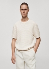 Mango Camiseta punto crochet - Blanco roto