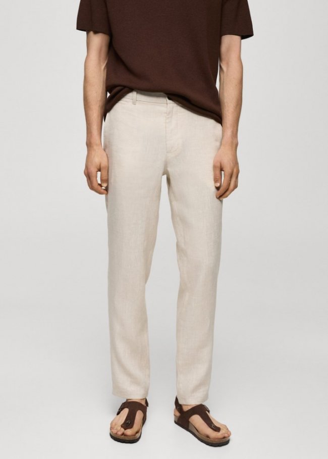 Mango Pantalón 100% lino slim fit - Crudo