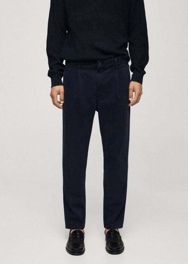 Mango Tejano pinzas tapered fit - Azul marino oscuro