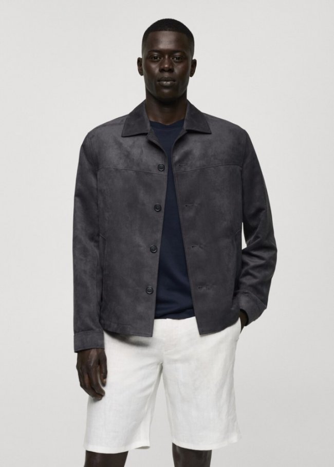 Mango Cazadora efecto piel ante - Gris