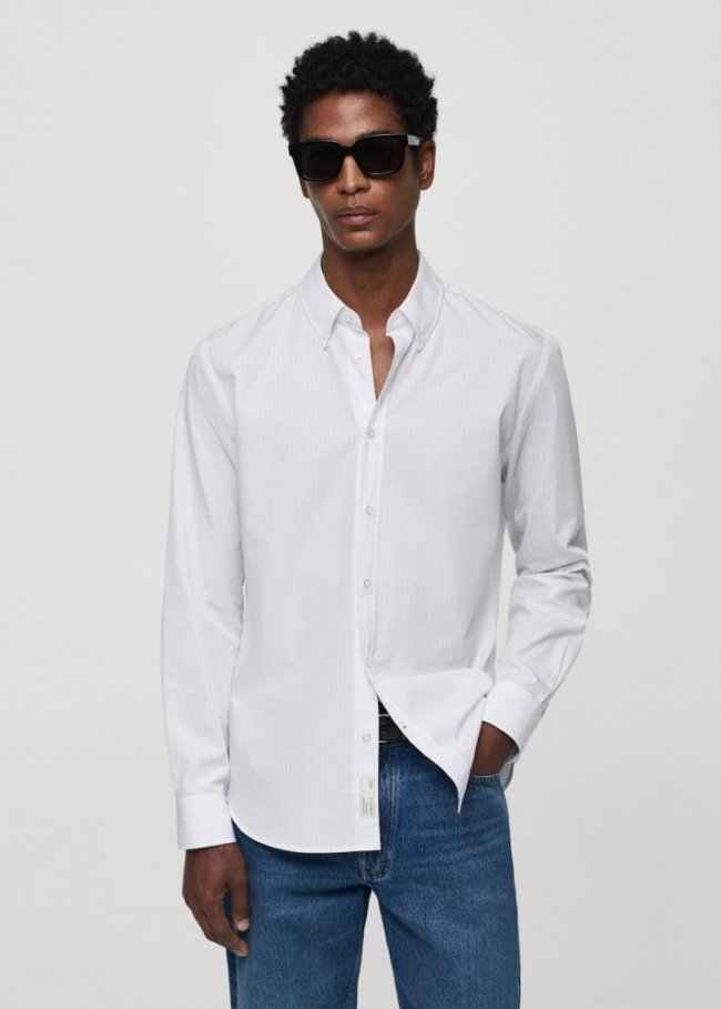 Mango Camisa regular fit algodón rayas - Blanco