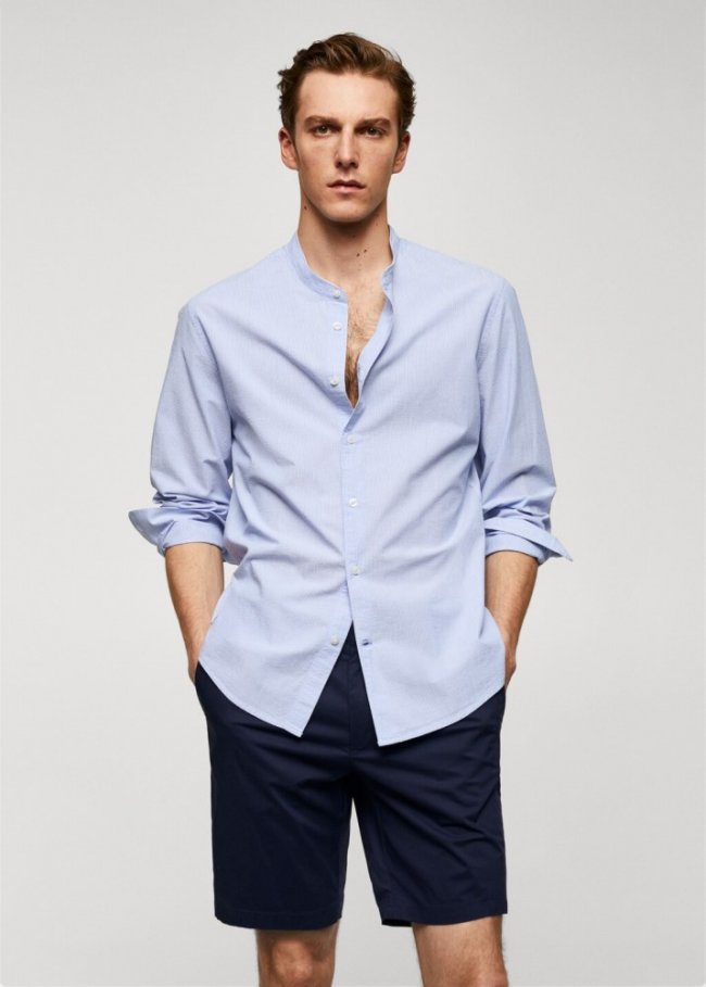 Mango Camisa algodón seersucker mil rayas - Azul