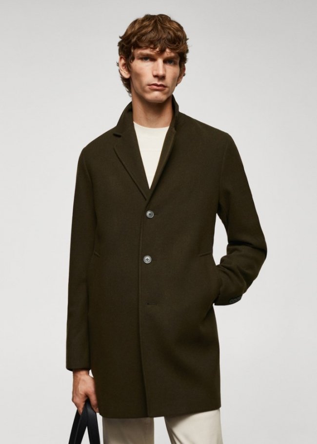 Mango Abrigo ligero lana reciclada - Khaki