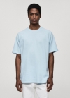 Mango Camiseta algodón relaxed fit - Azul celeste