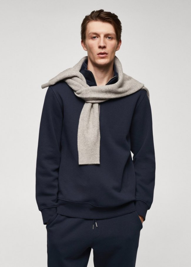 Mango Sudadera algodón cuello cremallera - Azul marino