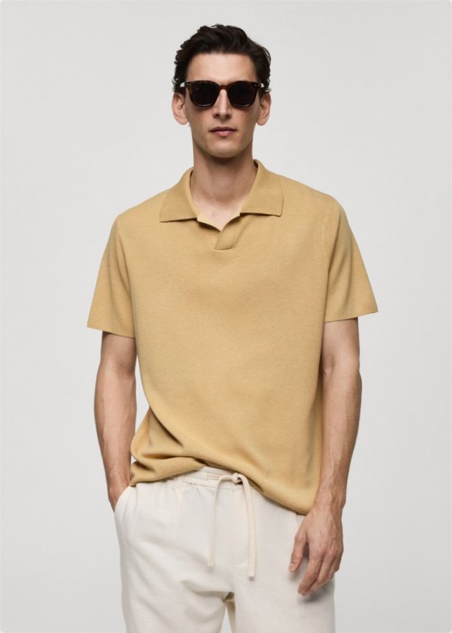 Mango Polo punto algodón textura - Mostaza