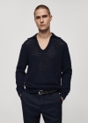 Mango Jersey punto calado cuello polo - Azul marino oscuro
