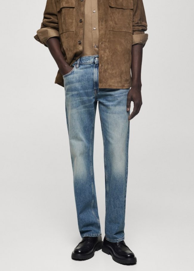 Mango Jeans straight fit efecto desgastado - Azul medio vintage
