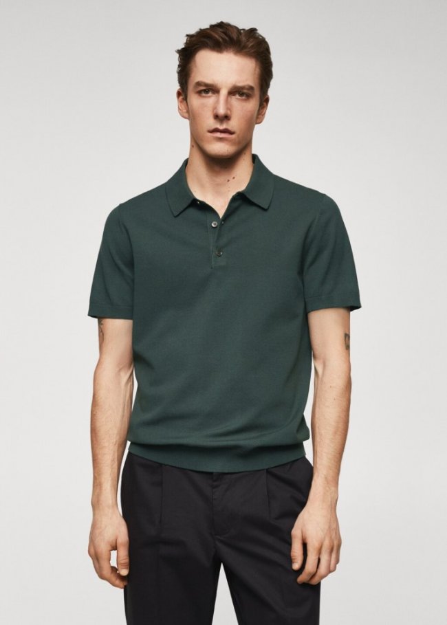 Mango Polo punto fino - Verde oscuro