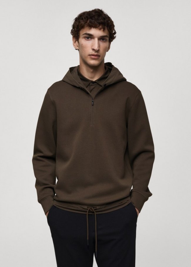 Mango Sudadera capucha regular fit comfort stretch - Marrón