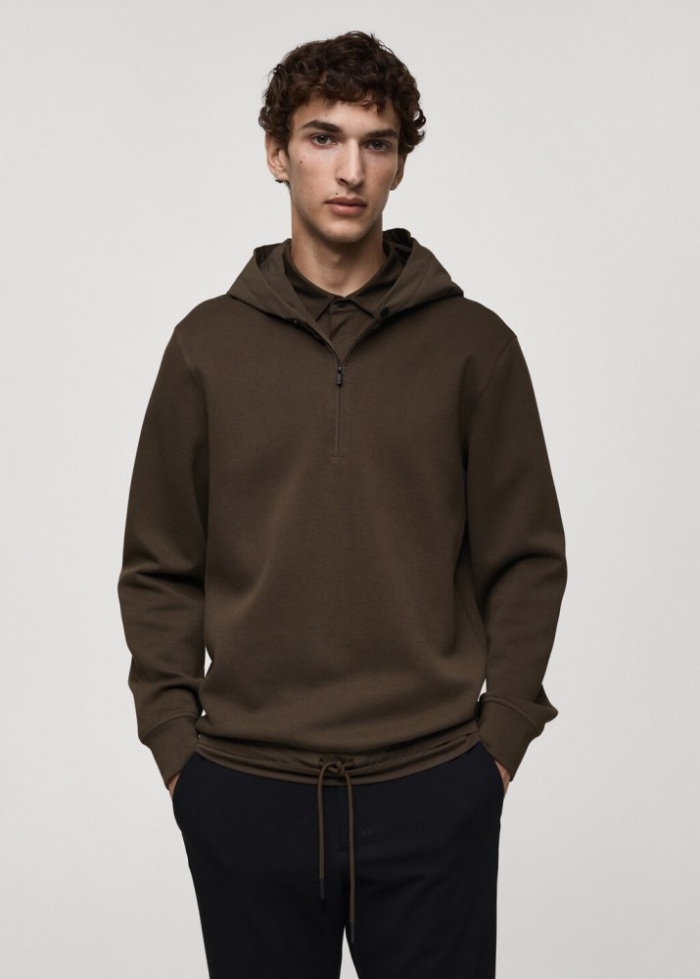 Mango Sudadera capucha regular fit comfort stretch - Marrón