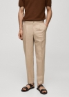 Mango Pantalón tencel lino pinzas - Beige