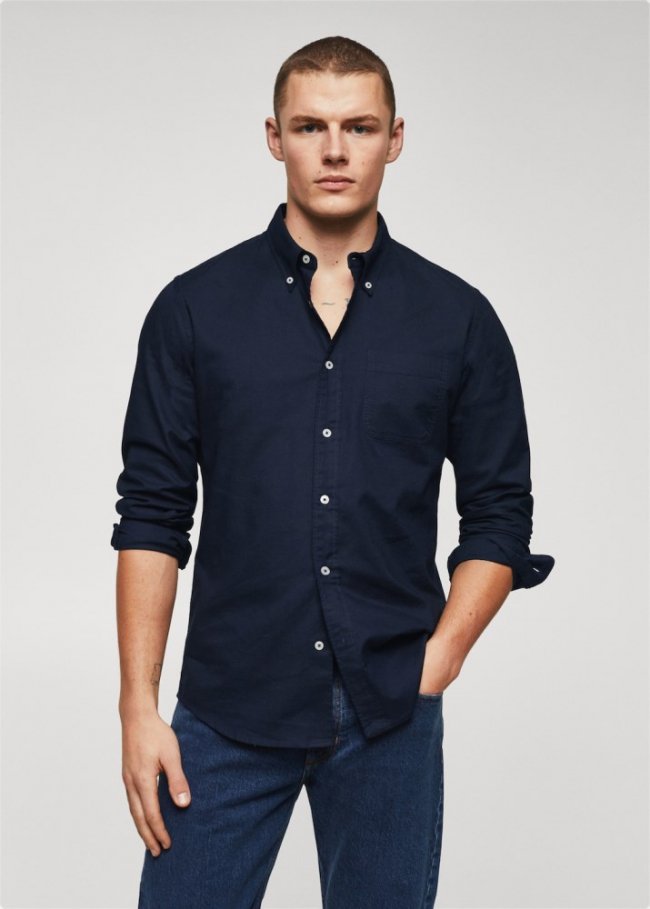 Mango Camisa regular fit Oxford algodón - Azul marino