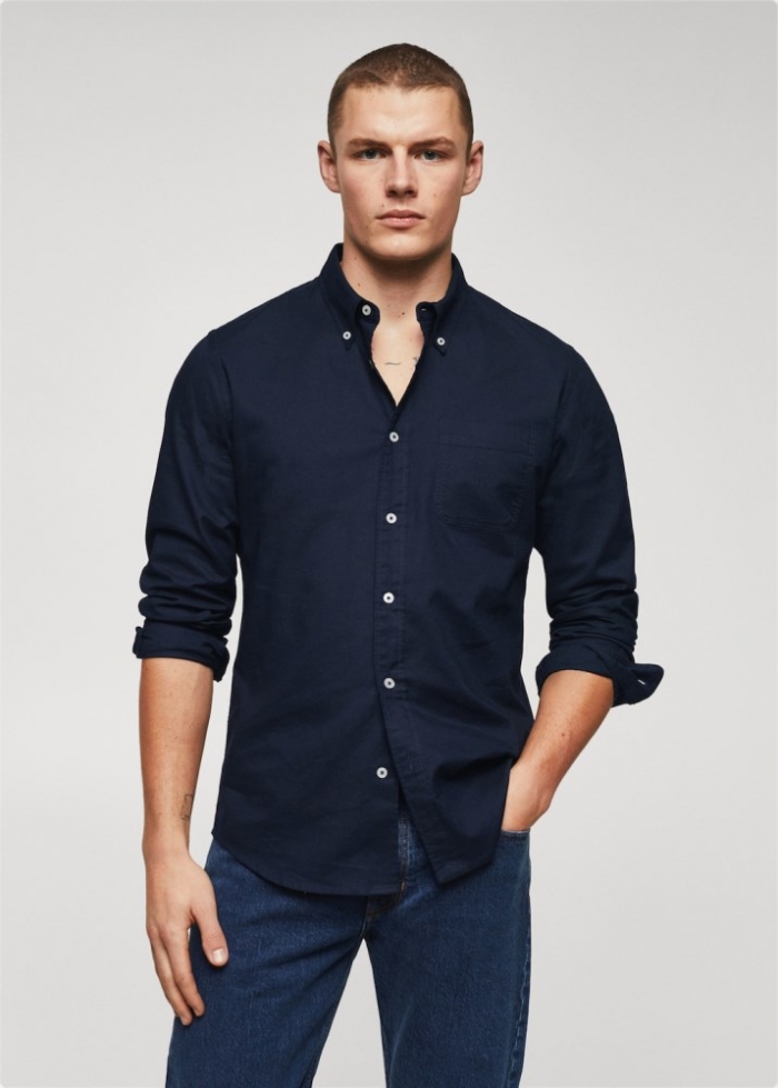 Mango Camisa regular fit Oxford algodón - Azul marino