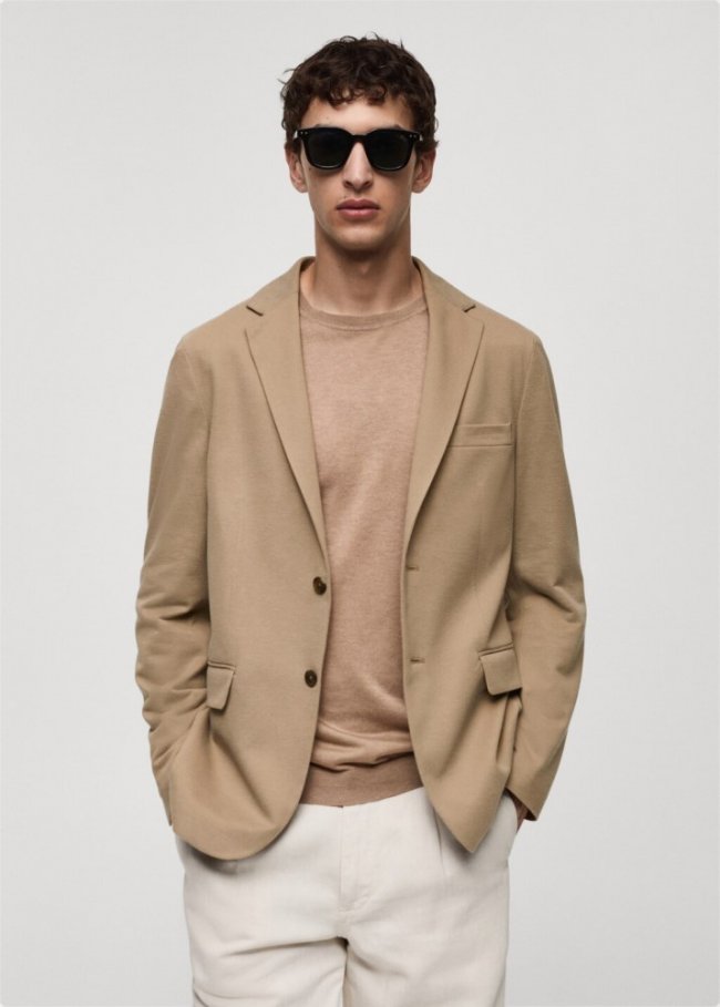 Mango Americana slim fit microestructura - Marrón medio