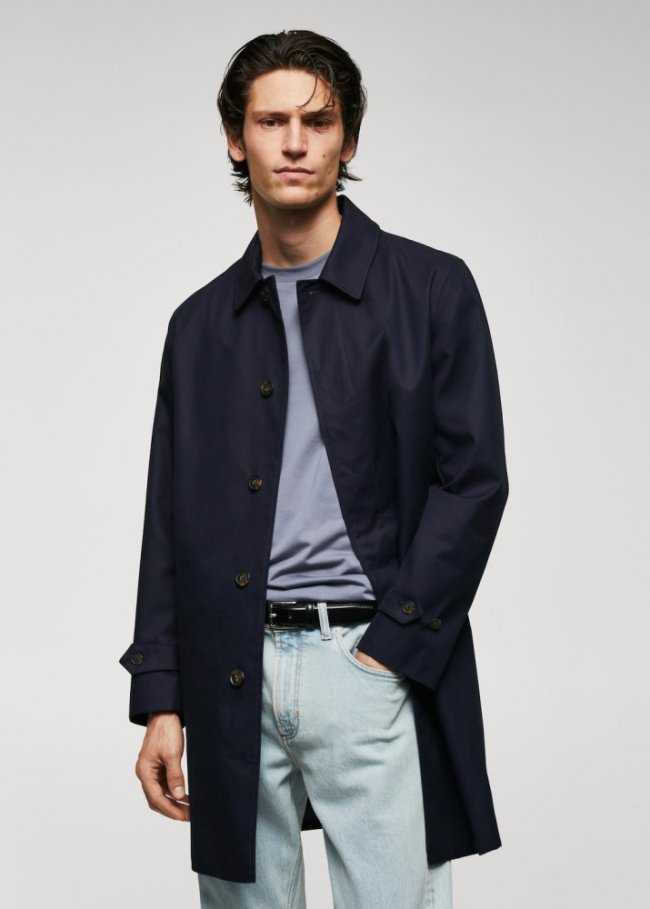 Mango Trench algodón water repellent - Azul marino oscuro