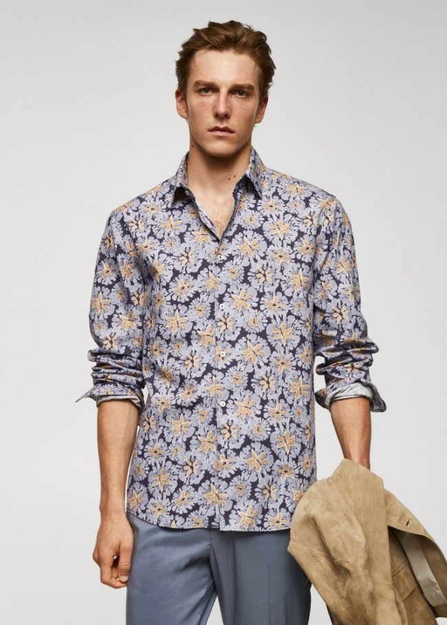 Mango Camisa 100% algodón regular fit estampada - Azul marino