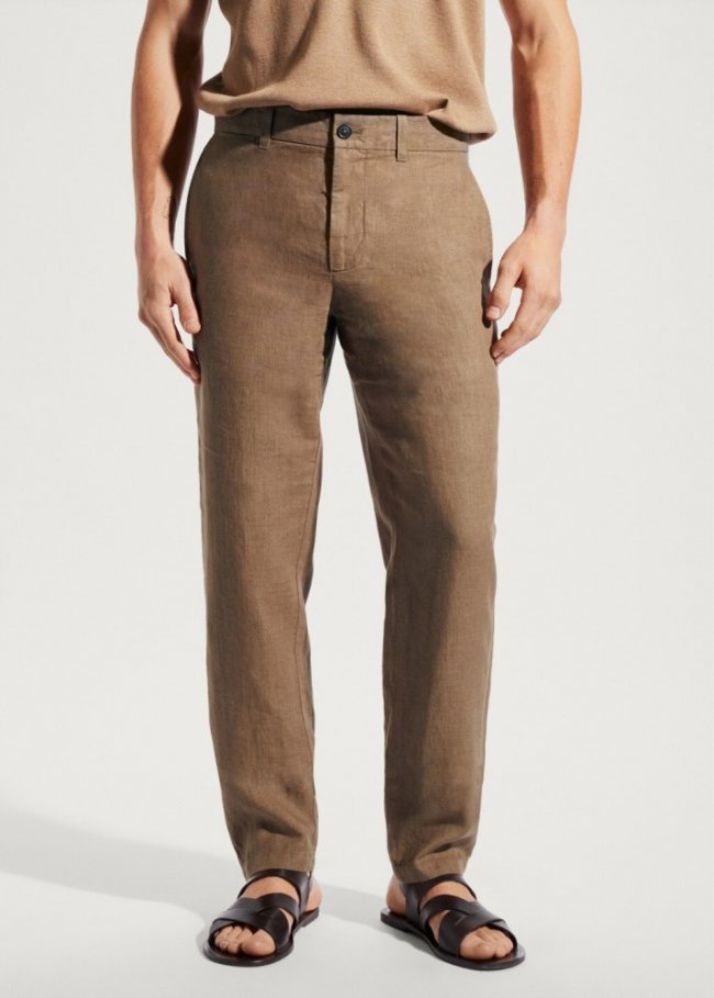 Mango Pantalón 100% lino slim fit - Marrón tabaco
