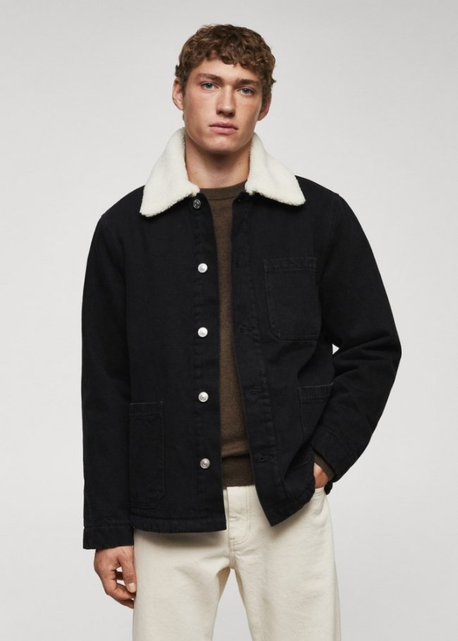 Mango Chaqueta denim borreguito - Denim negro