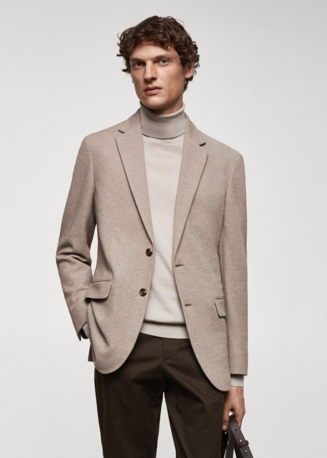Mango Americana slim fit algodón estructura - Arena