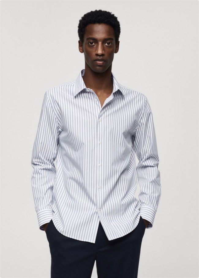 Mango Camisa slim fit rayas Coolmax® - Azul marino oscuro
