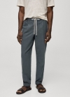 Mango Pantalón slim fit mezcla lino cordón - Azul indigo