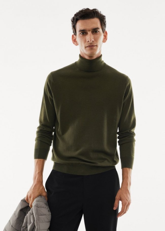 Mango Jersey 100% lana merino cuello alto - Oliva