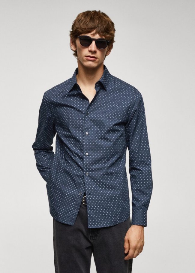 Mango Camisa 100% algodón estampado micro hojas - Azul marino